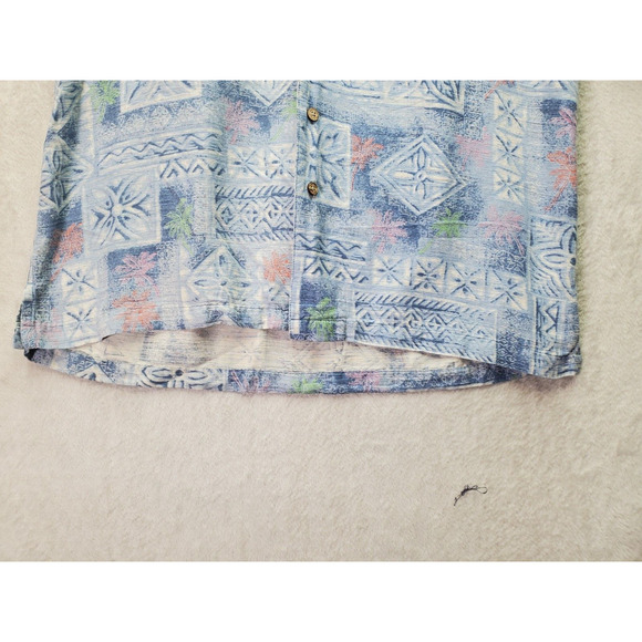 Batik Bay Shirt Mens Medium Blue Hawaiian Silk Short Sleeve Collared Button Down - Picture 5 of 13